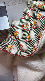 Green Santa Stripe Teddy Blanket | STOCK