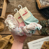 Socks with Gathered Liberty Ribbon | Cream/Pink