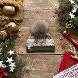 Green Santa Stripe Bobble Hat