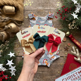 Green Santa Stripe Bloomer Romper