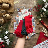 Green Santa Stripe Bloomer Romper