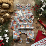 Green Santa Stripe Footed Romper