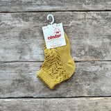 Perle Cotton Openwork Ankle Socks | Mustard | Last Size