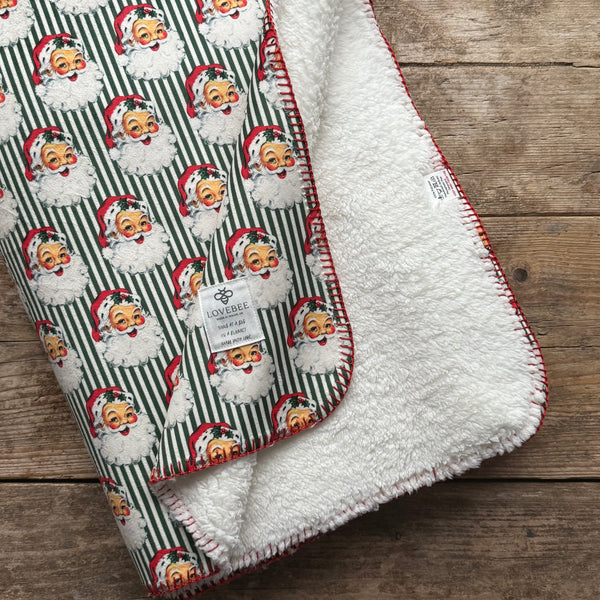 Green Santa Stripe Teddy Blanket