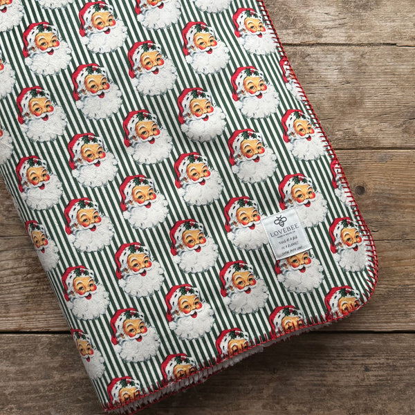 Green Santa Stripe Teddy Blanket