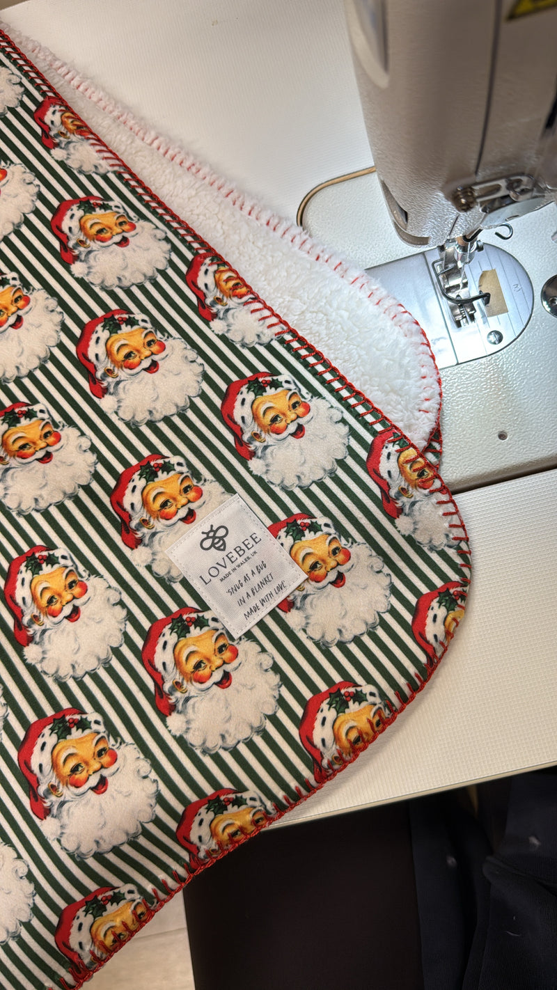 Green Santa Stripe Teddy Blanket