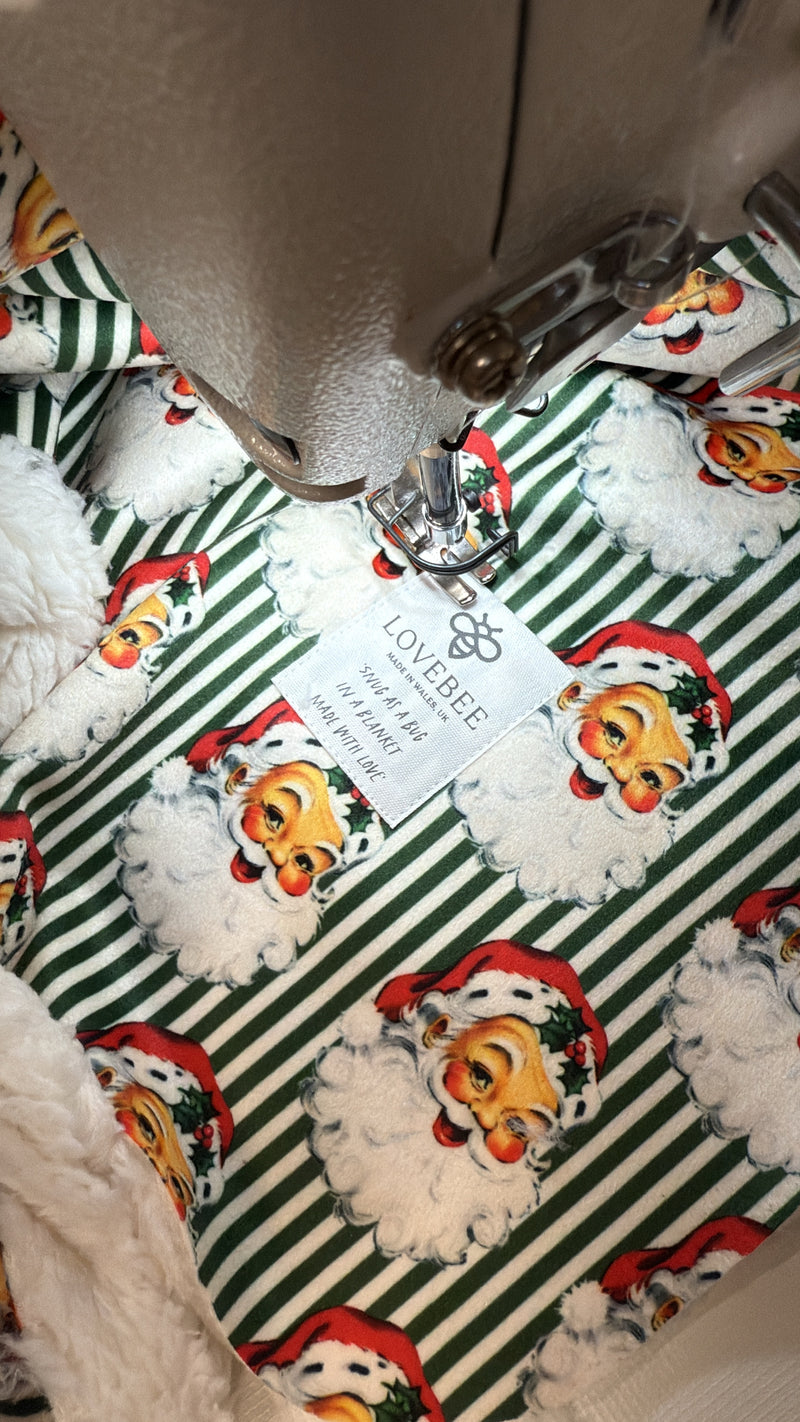 Green Santa Stripe Teddy Blanket
