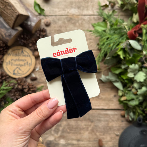 Coquette Hair Clip With Velvet Bow | Navy Blue