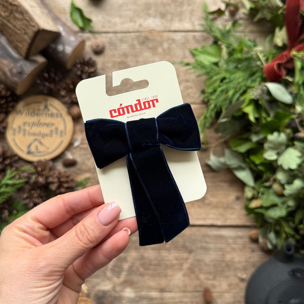 Coquette Hair Clip With Velvet Bow | Navy Blue