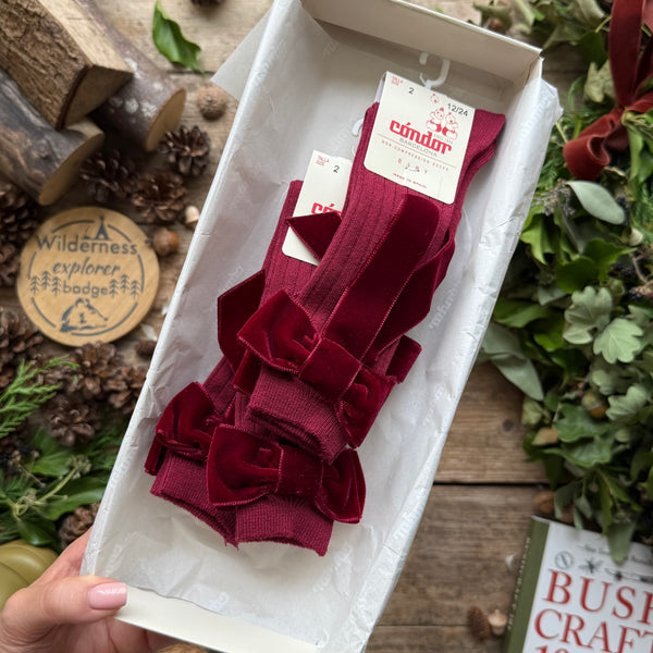 Knee Socks With Coquette Velvet Bow | Garnet