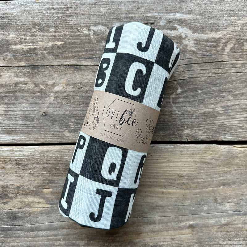 Monochrome Alphabet Organic Swaddle Blanket