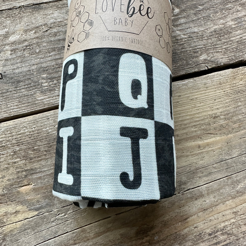 Monochrome Alphabet Organic Swaddle Blanket