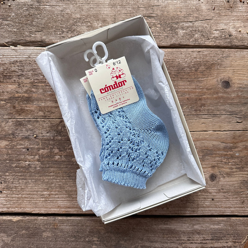 Perle Cotton Openwork Ankle Socks | Bluish