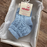 Perle Cotton Openwork Ankle Socks | Bluish