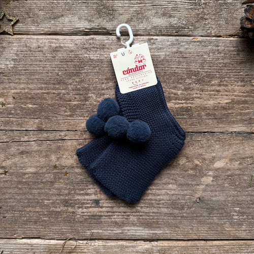 Garter Stitch Baby Booties With Pompoms | Lapis Lazuli