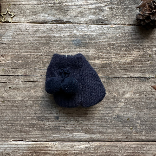 One-Finger Baby Mittens With Pompoms | Navy Blue