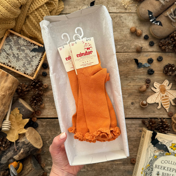 Knee Socks with Lace Edging Cuff | Peach