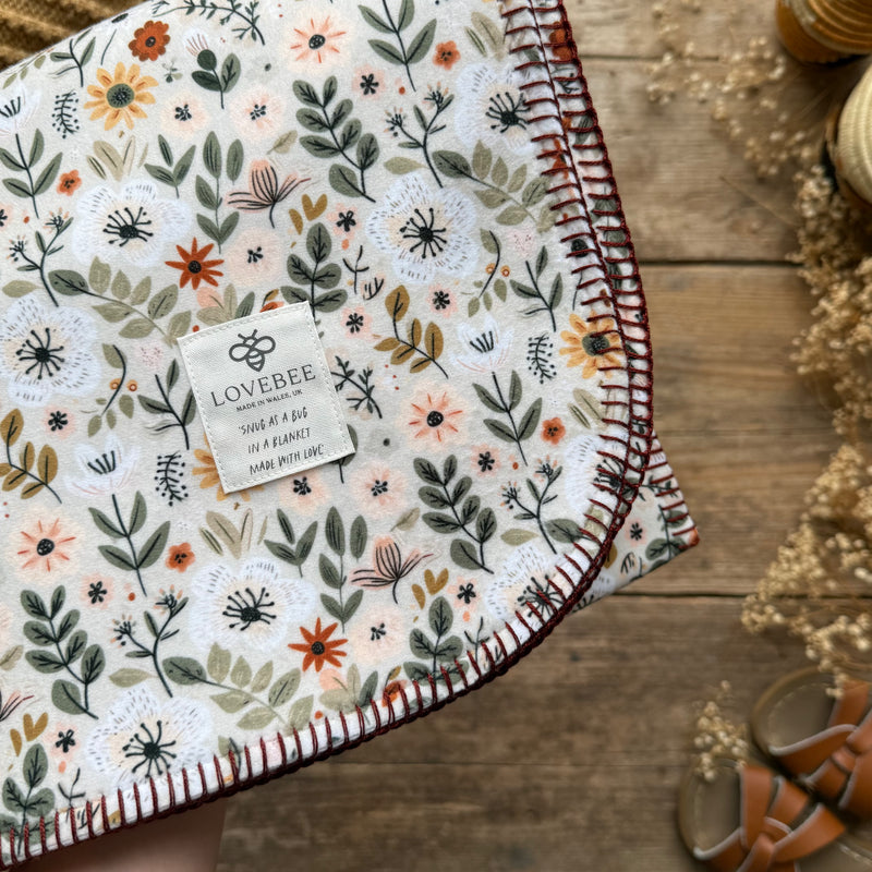 Sage Floral Eco Fleece Pram Blanket