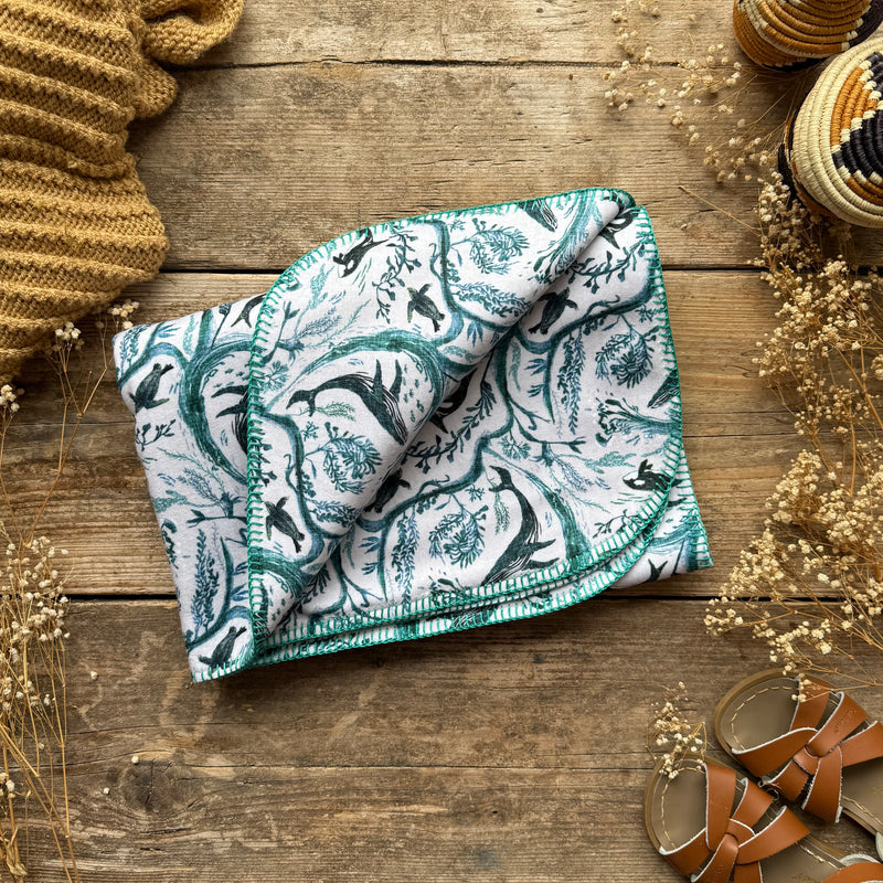 Whale Waves Eco Fleece Pram Blanket
