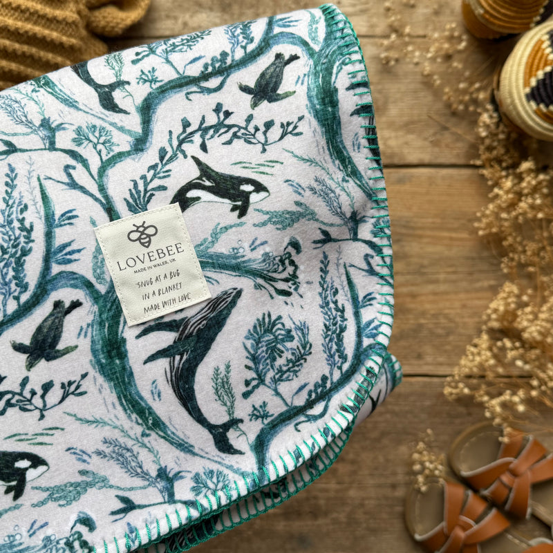 Whale Waves Eco Fleece Pram Blanket