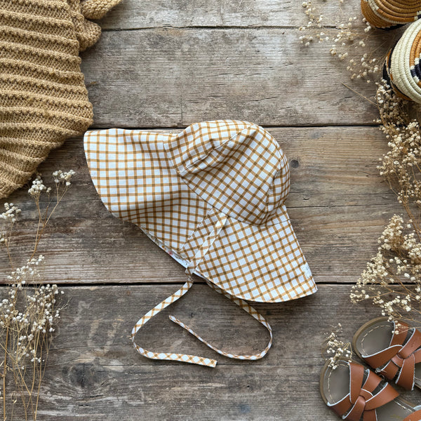 Mustard Gingham Summer Hat
