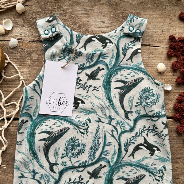 Whale Waves Footed Romper | Ready To Post