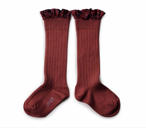 Liberty Ruffle Ribbed Knee High Socks | Elisabeth | Châtaigne