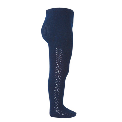 Warm Cotton Side Openwork Tights | Navy | Last Sizes
