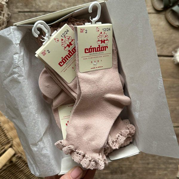 Short Socks with Lace Edging Cuff | Old Rose