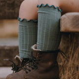 Rib Knee Socks With Contrasted Curling | Lichen Green