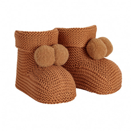 Garter Stitch Baby Booties With Pompoms | Cinnamon