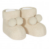Garter Stitch Baby Booties With Pompoms | Linen