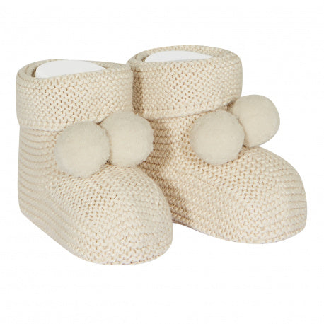 Garter Stitch Baby Booties With Pompoms | Linen