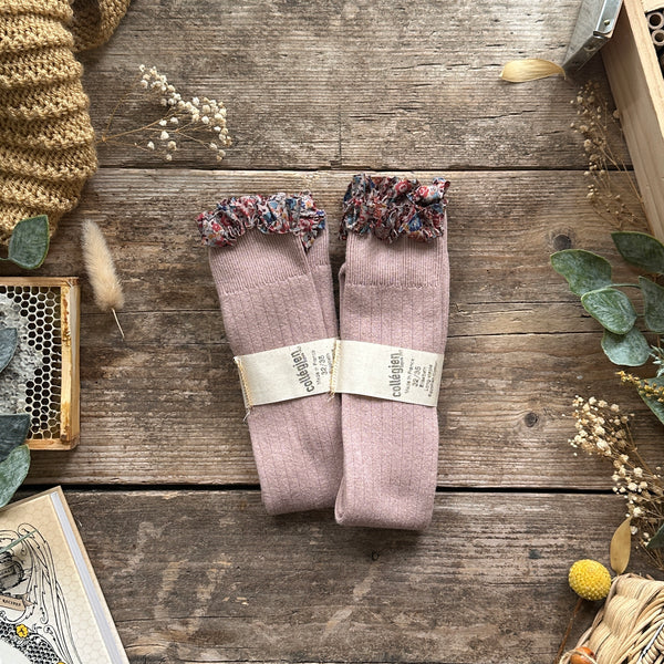 Liberty Ruffle Ribbed Knee High Socks | Elisabeth | Rose