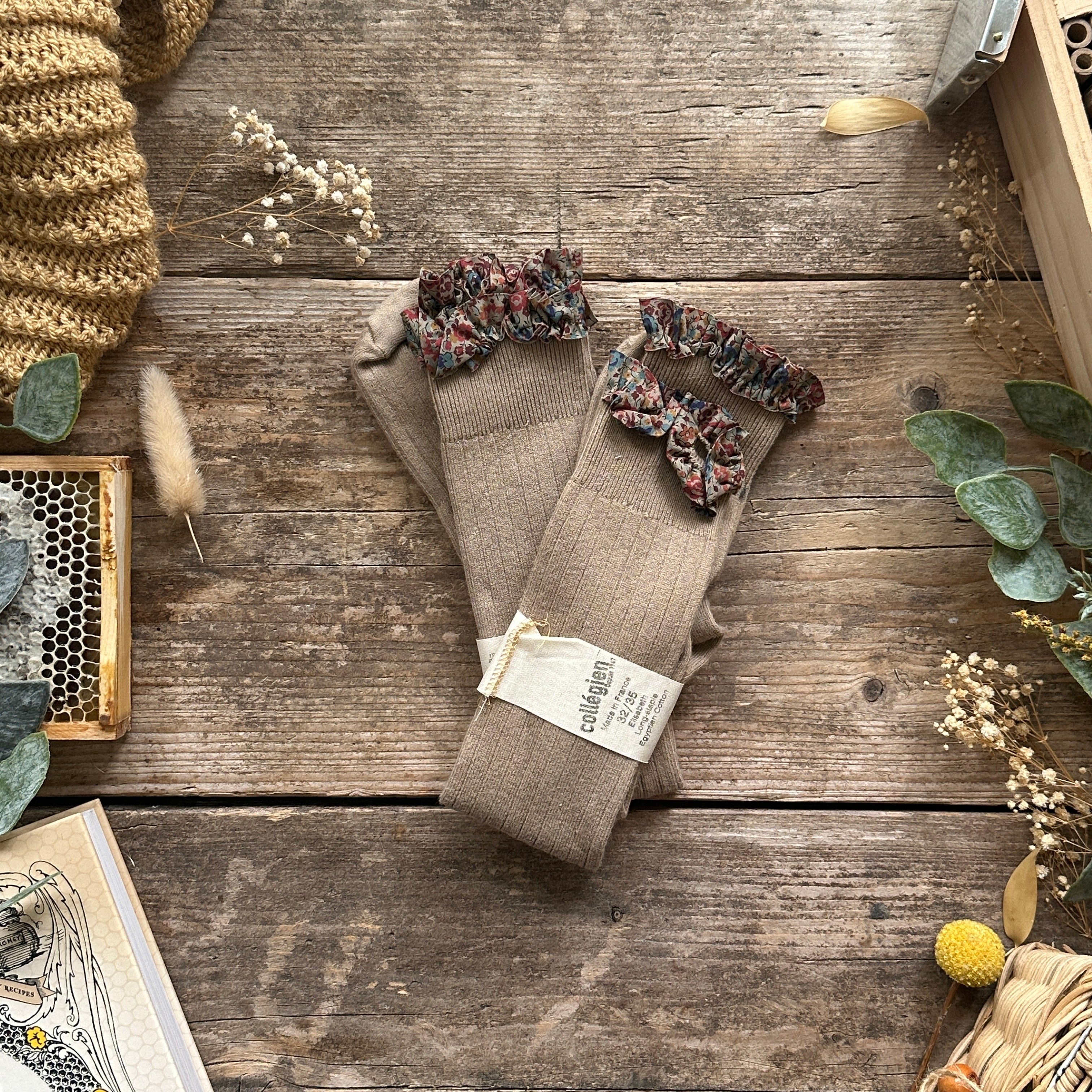 Liberty Ruffle Ribbed Knee High Socks | Elisabeth | Taupe – LoveBeeBaby