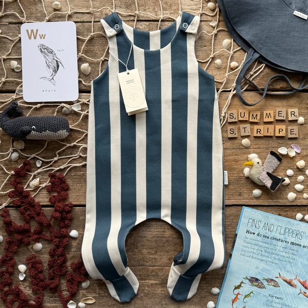 Navy Stripe Footed Romper | Ready To Post