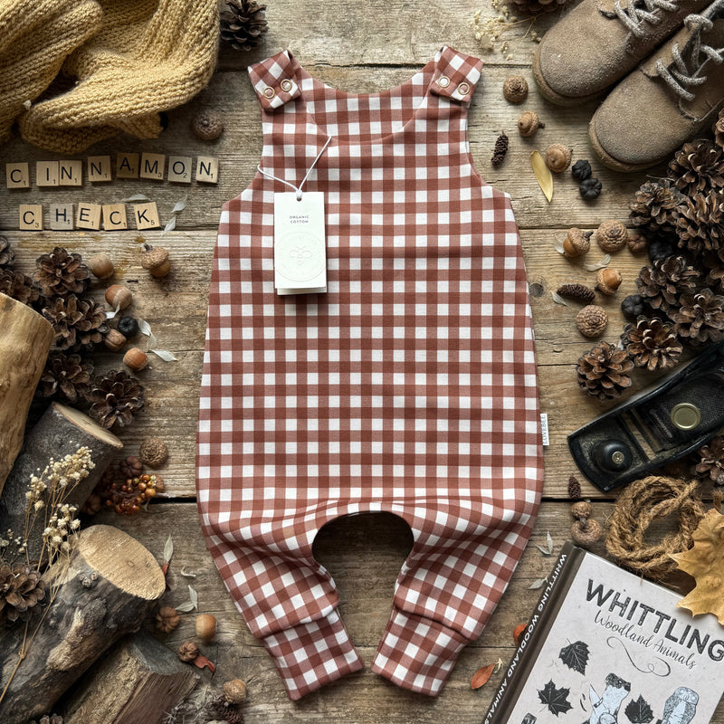 Cinnamon Check Long Romper | Stock