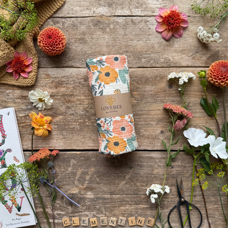 Clementine Blooms Organic Double Gauze Swaddle