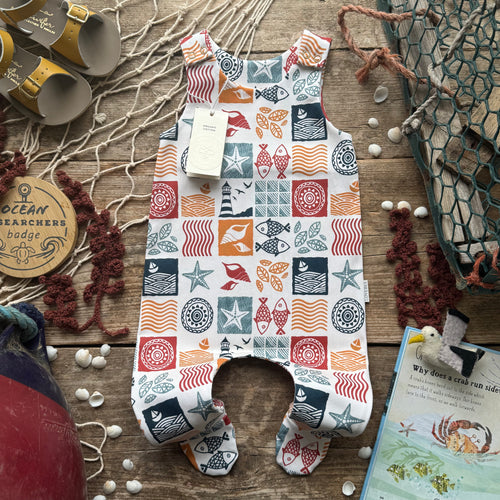 Coastal Stamps Footed Romper