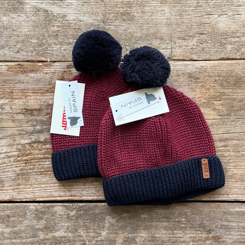 English Stitch Bicolour Knit Hat with Pompom | Navy-Bottle