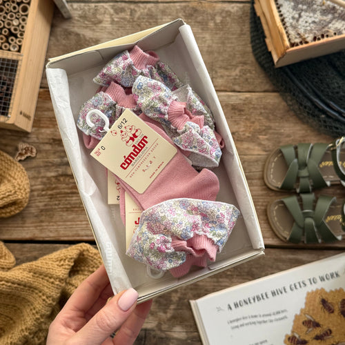 Socks with Gathered Liberty Ribbon | Pale Pink