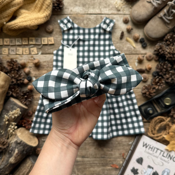 Evergreen Check Knot Bow Headband