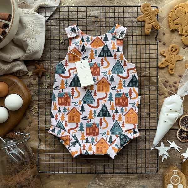 Gingerbread Village Bloomer Romper