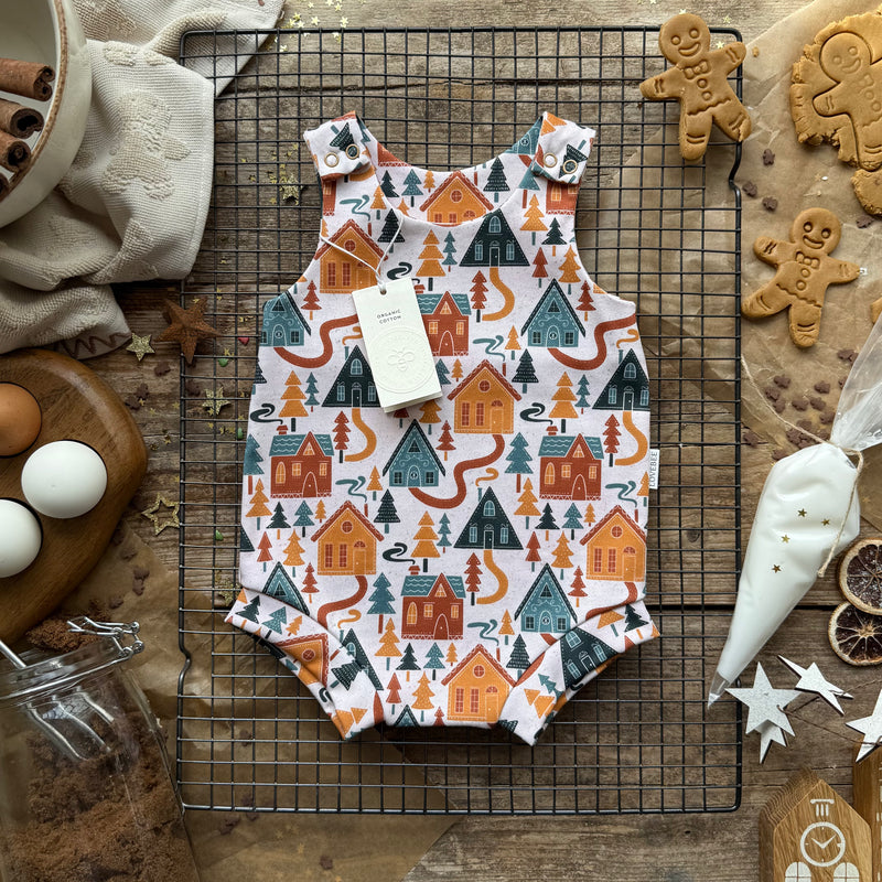 Gingerbread Village Bloomer Romper