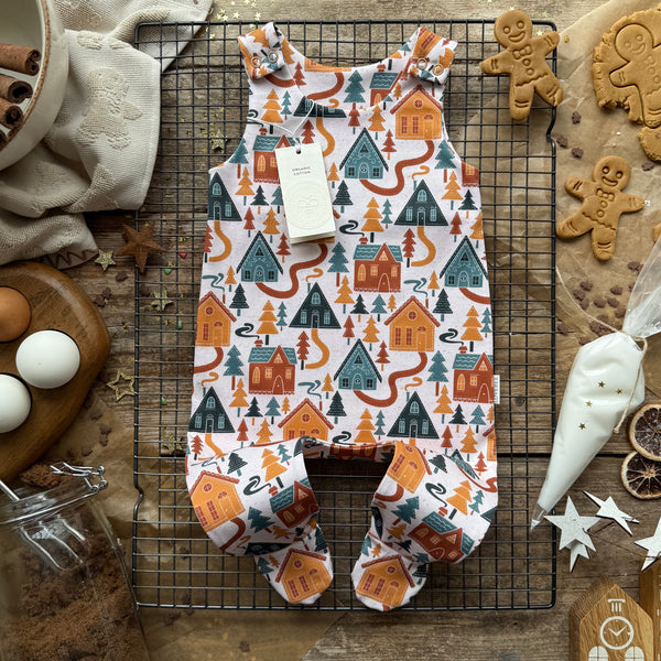 Gingerbread Village Footed Romper