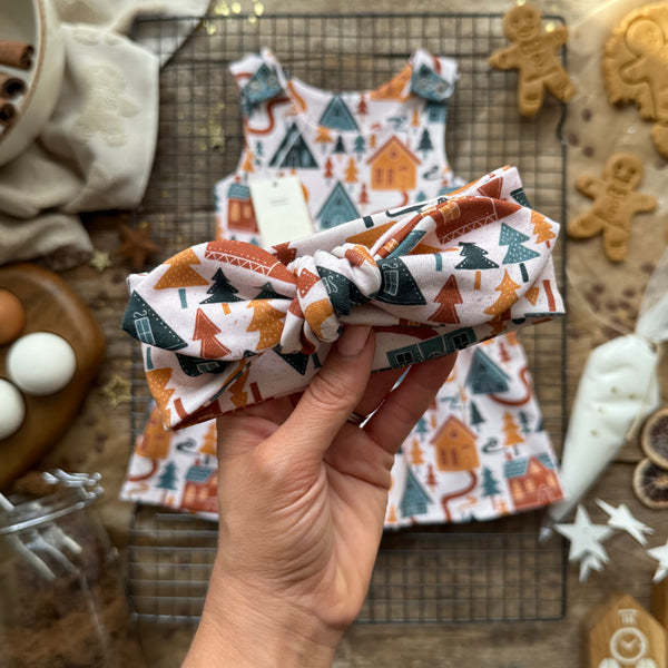 Gingerbread Village Knot Bow Headband