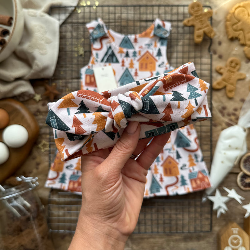 Gingerbread Village Knot Bow Headband