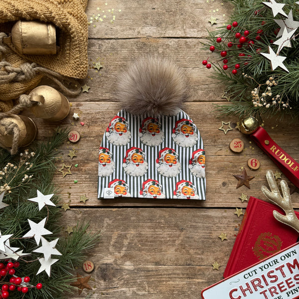 Green Santa Stripe Bobble Hat