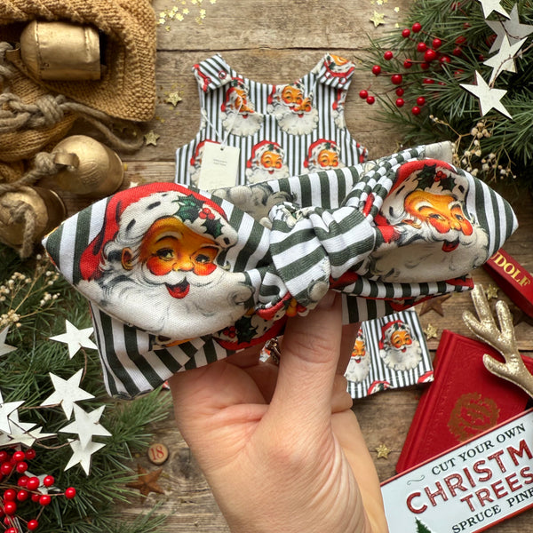 Green Santa Stripe Knot Bow Headband