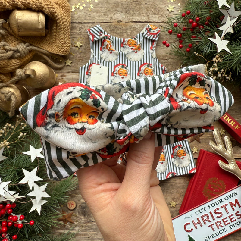 Green Santa Stripe Knot Bow Headband